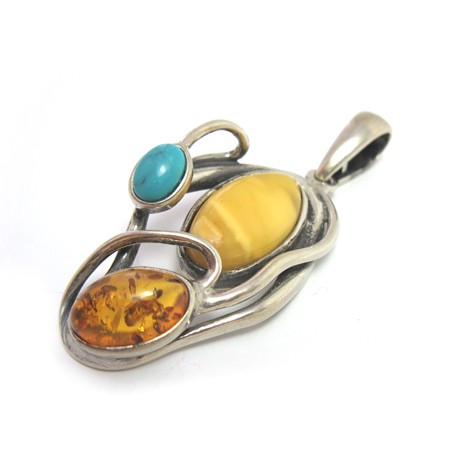 Butter & Honey Amber and Turquoise Pendant - Click Image to Close